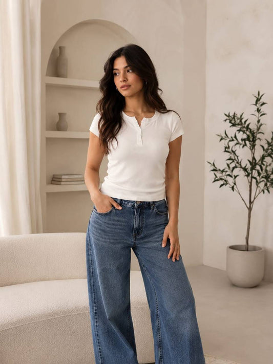 Basic Ribbed Henley Top