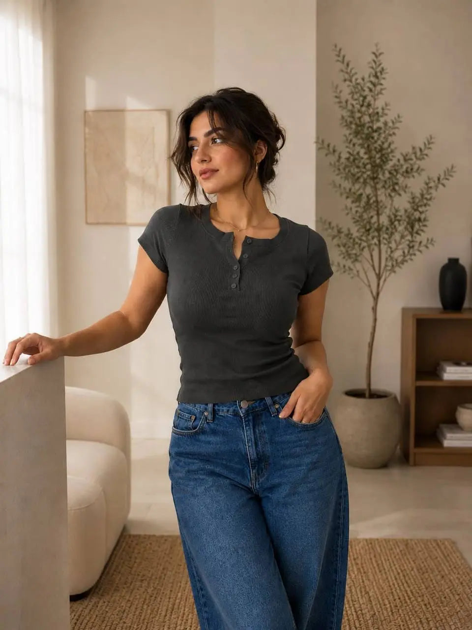 Basic Ribbed Henley Top
