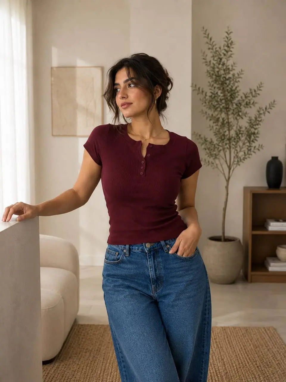 Basic Ribbed Henley Top