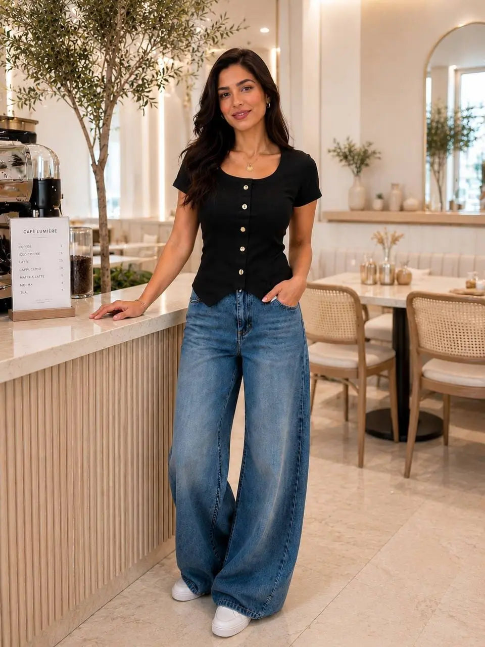 Ribbed Cotton Faux Button Top